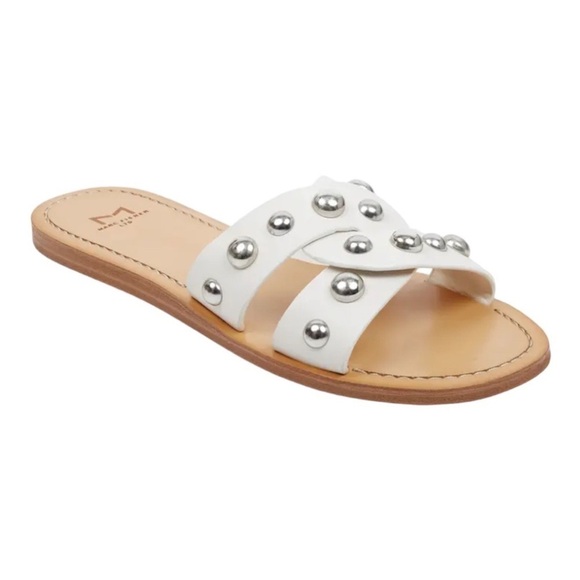 Marc Fisher LTD Paige Studded Slide Sandals in White Leather 10 - Picture 1 of 7